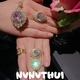 vintage Brushed Twin Lotus Flower Gemstone Ring