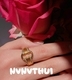 vintage Brushed Twin Lotus Flower Gemstone Ring