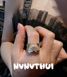537Hao【New】Gold-Plated Twin Lotus Flower Zircon Open Ring~No Box