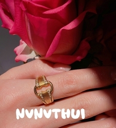 537Hao Gold-Plated Vintage Lock Clasp Zircon Open Ring~No Box