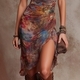 Pattern Elegant V-Neck Waist-Cinched Long Dress