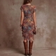 Pattern Elegant V-Neck Waist-Cinched Long Dress
