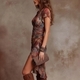 Pattern Elegant V-Neck Waist-Cinched Long Dress