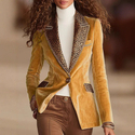 Women's Long Sleeve Lace Patchwork Gold Velvet Coat
