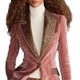 Women's Long Sleeve Lace Patchwork Gold Velvet Coat