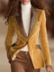 Women's Long Sleeve Lace Patchwork Gold Velvet Coat