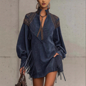 V-Neck Tassel Embroidered Dress For Women