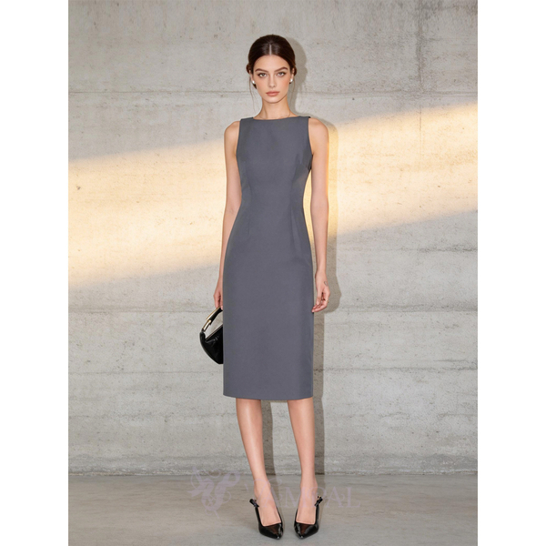 Elegant Sleeveless Cinched Waist Bodycon Midi Work Dress