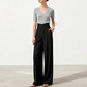 Khaki Wide-Leg High-Waist Drape Floor-Length Pants For Women