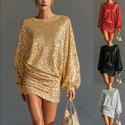 Sequin Party Evening Dress With Lantern Sleeves