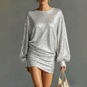 Sequin Party Evening Dress With Lantern Sleeves