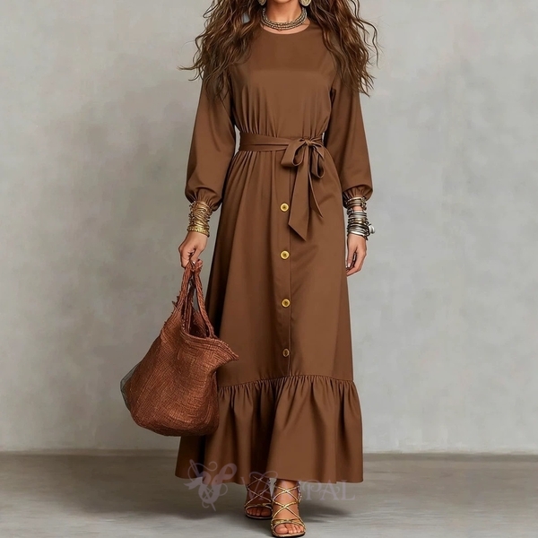 Women's Elastic Waist Patchwork Ruffle Hem Dress