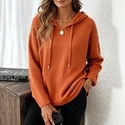 Waffelstrick Pullover Hoodie einfarbig lockere Passform Damen