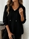 Waffle Knit Pullover Hoodie Solid Color Loose Fit Women