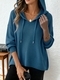 Waffle Knit Pullover Hoodie Solid Color Loose Fit Women