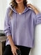 Waffle Knit Pullover Hoodie Solid Color Loose Fit Women