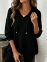 Waffelstrick Pullover Hoodie einfarbig lockere Passform Damen