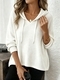Waffle Knit Pullover Hoodie Solid Color Loose Fit Women