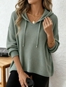 Waffelstrick Pullover Hoodie einfarbig lockere Passform Damen