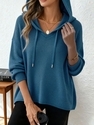 Waffelstrick Pullover Hoodie einfarbig lockere Passform Damen