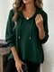 Waffle Knit Pullover Hoodie Solid Color Loose Fit Women