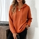 Waffle Knit Pullover Hoodie Solid Color Loose Fit Women
