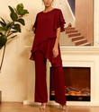 Damen lockeres Chiffon Zweiteiler Set einfarbig Plus Size
