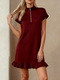 Summer Lapel Short Sleeve Loose Solid Color Dress