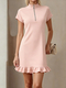Summer Lapel Short Sleeve Loose Solid Color Dress
