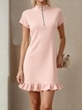 Summer Lapel Short Sleeve Loose Solid Color Dress