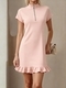 Summer Lapel Short Sleeve Loose Solid Color Dress