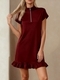 Summer Lapel Short Sleeve Loose Solid Color Dress