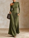 Asymmetric Off-Shoulder Long-Sleeve Casual Vacation Dress