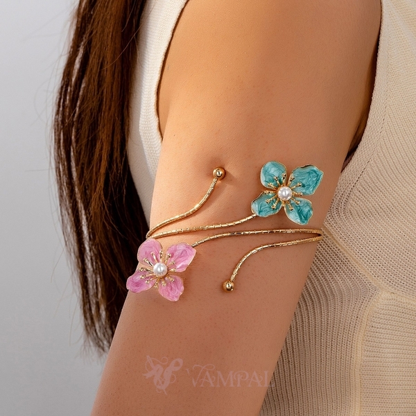 Inlaid Enamel Flower Arm Bracelet For Women Summer Vacation Wear