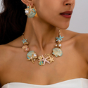Colorful Enamel Starfish Shell Coral Earrings And Necklace Set For Women