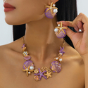 Colorful Enamel Starfish Shell Coral Earrings And Necklace Set For Women
