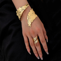 YLC-TZ-1619 Gold Bracelet Leaf Open Bracelet And Ring Two-Piece Set For Women