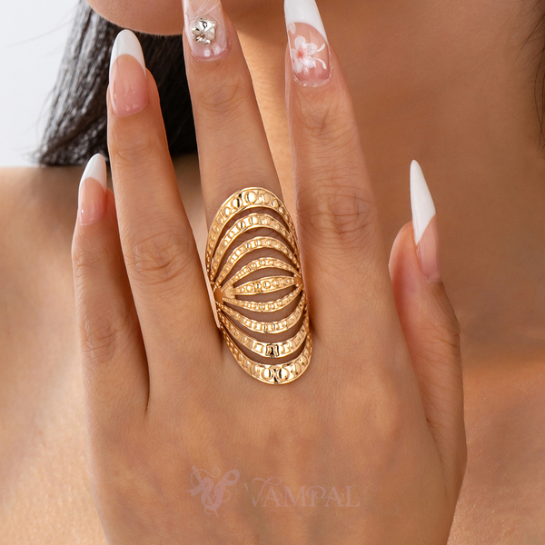 YLC-JZ-2211 Gold Ring Exaggerated Metal Geometric Irregular Ring For Women