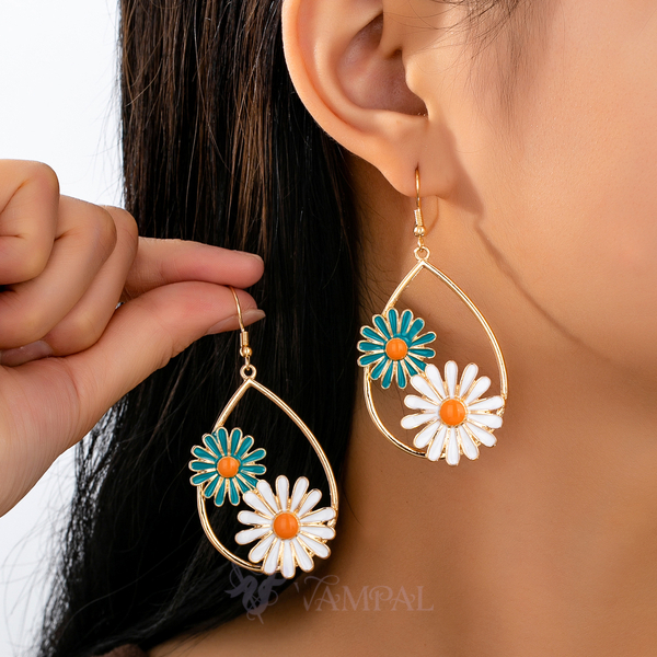 YLC-ES-2122 colorful earrings Enamel Daisy Earrings For Women Summer Beach Vacation Jewelry