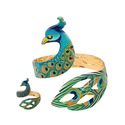 YLC-TZ-2841 Color Set Colorful Peacock Enamel Cuff Bracelet Ring Set Ethnic Style
