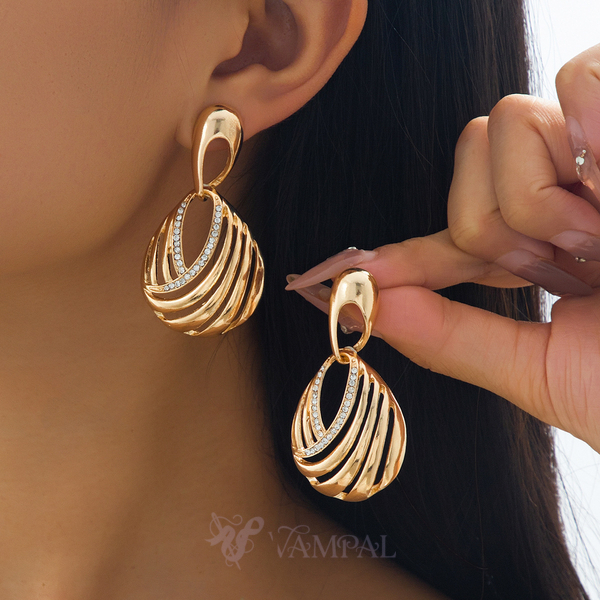 YLC-ES-2328 Gold Earrings Minimalist Geometric Teardrop Inlaid Earrings For Women