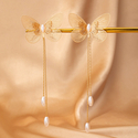 YLC-ES-2889 Gold Earrings French Style Butterfly Tassel Pearl Drop Earrings