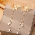 YLC-ES-2889 Gold Earrings French Style Butterfly Tassel Pearl Drop Earrings