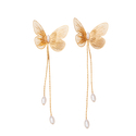 YLC-ES-2889 Gold Earrings French Style Butterfly Tassel Pearl Drop Earrings
