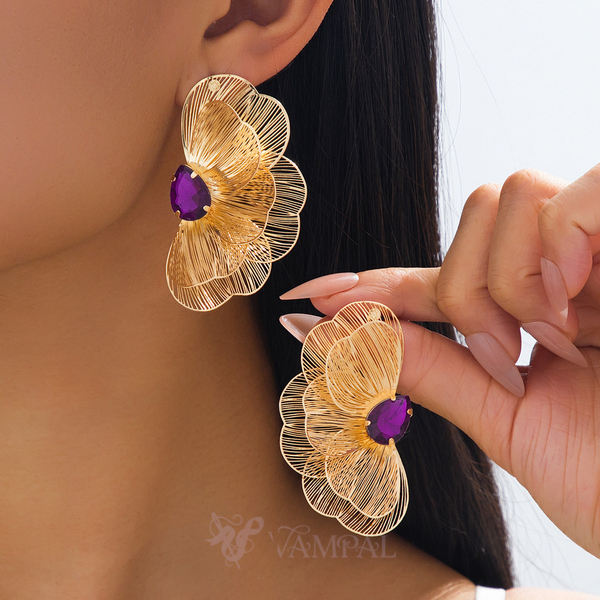 Elegant Inlaid Flower Stud Earrings For Women