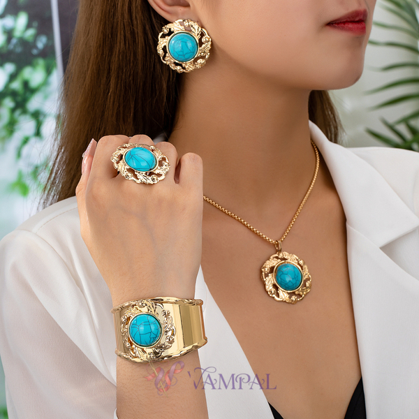 Geometric Lace Ruched Stud Earrings Bracelet Ring Necklace Set