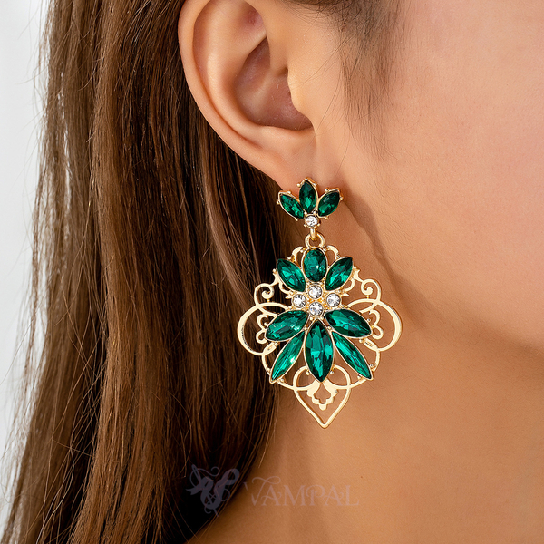 Retro Multicolor Hollow Diamond-Studded Earrings Palace Style