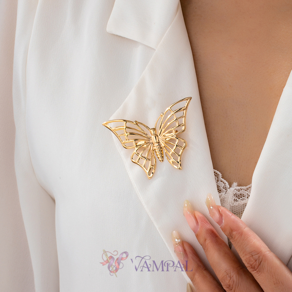 YLC-XZ-2486 Gold Brooch Minimalist Hollow Butterfly Brooch For Women