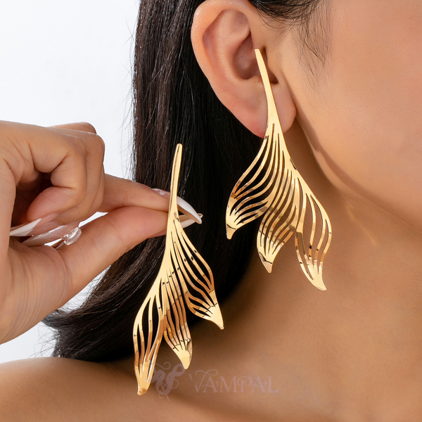 YLC-ES-2197 Gold Earrings Irregular Hollow Leaf Earrings For Women
