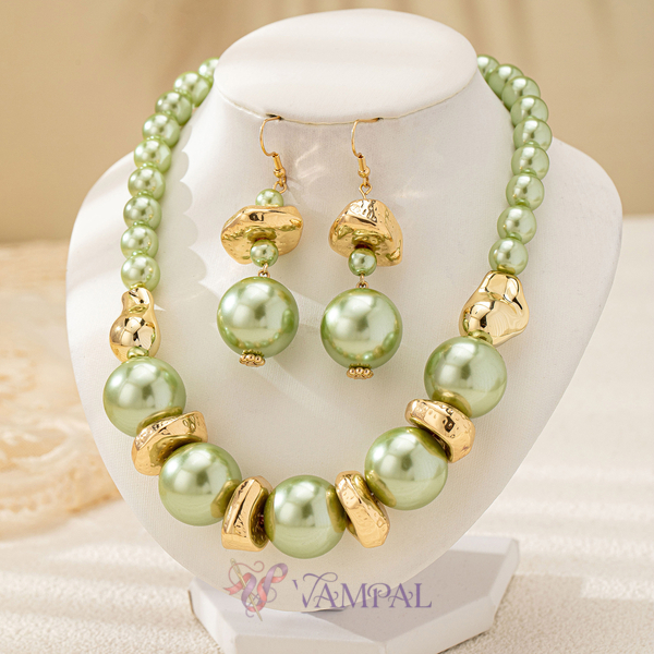 Baroque Style Faux Pearl Necklace And Earring Set